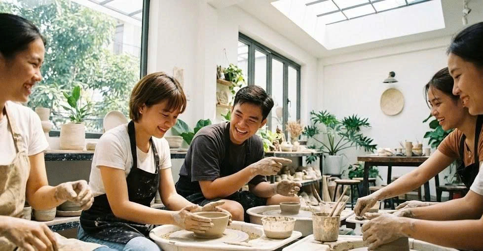 Friends gathering for dinner